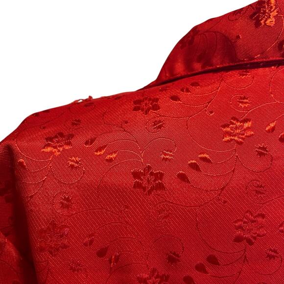 Vintage Panhandle Slim Red Satin Embroidered Floral Ruffle Shirt Womens Sz Large - Picture 14 of 16